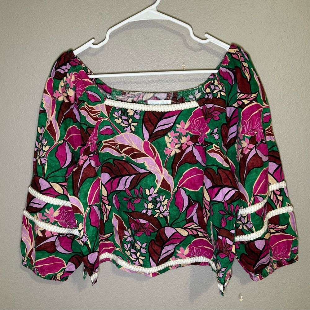 Cynthia Rowley 100% linen boxy fit balloon sleeve blouse women’s size large